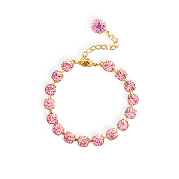 Pink Tennis Bracelet - Yellow Gold Plated, Swarovski Crystals 6mm Stones