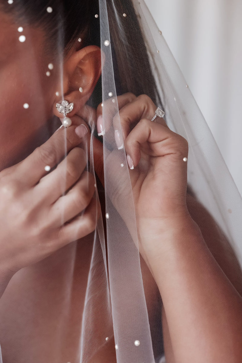 Pearl Drop Earrings - Mariah - Swarovski Crystal, Rhodium plated