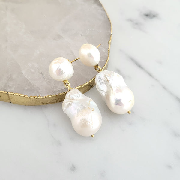 Baroque Pearl Bridal Earrings - ELARA - 18CT GOLD