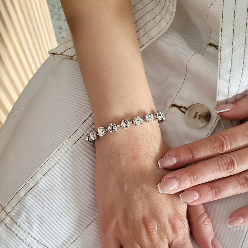Tennis Bracelet Rhodium Plated, Swarovski Crystal Clear Element