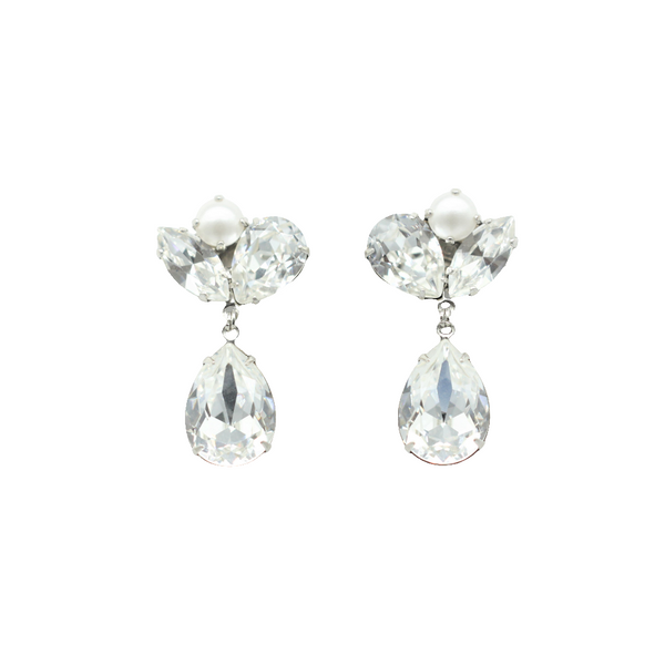 Cluster Stud Pear Drops - Crystal and Pearl