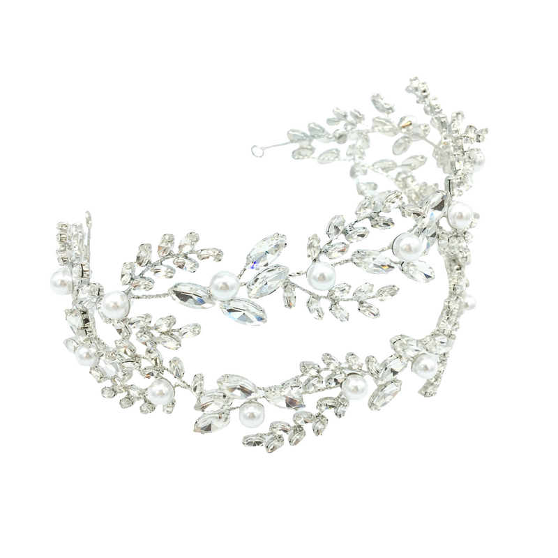 Mia Double Head Band Crown - Crystal and Pearl