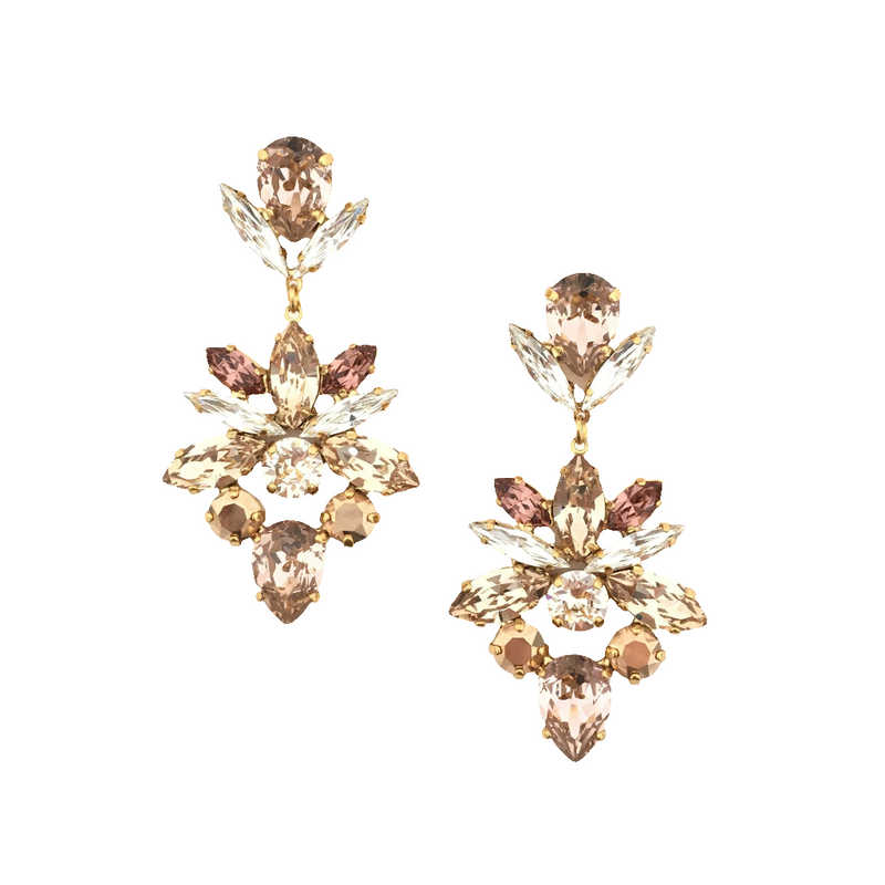 Rose Gold Statement Earring - Christie - Swarovski Champayne Pink Statement