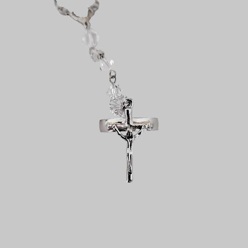 Rosary Bracelet with Cross Ring - One Wrap - Swarovski Crystal