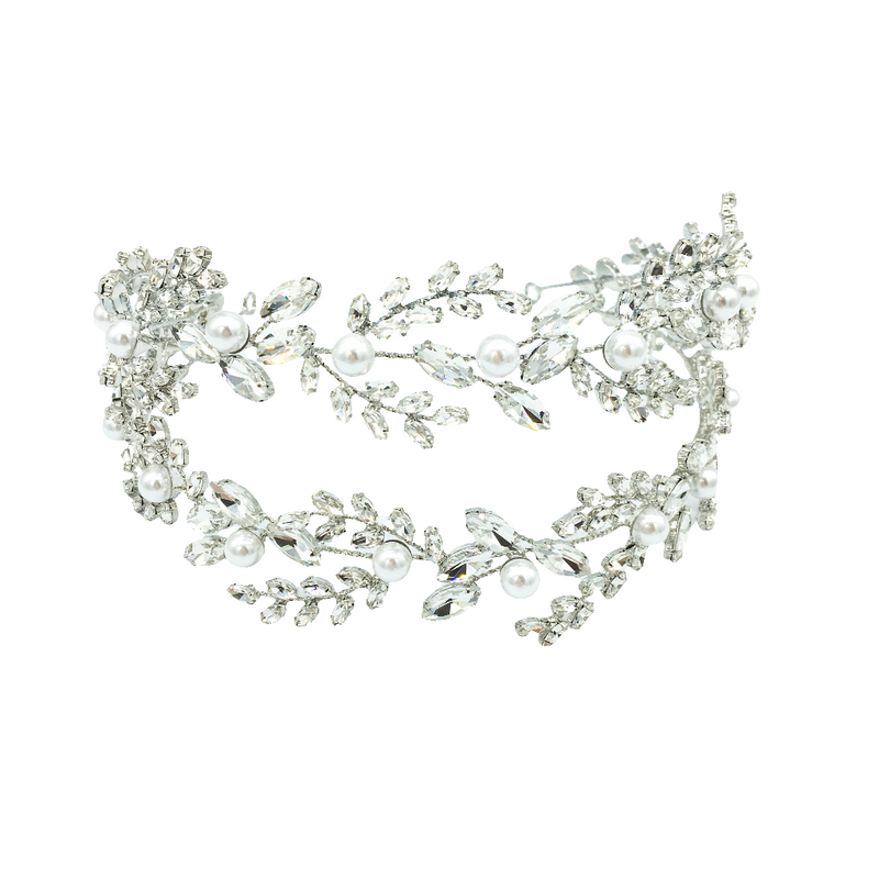 Mia Double Head Band Crown - Crystal and Pearl