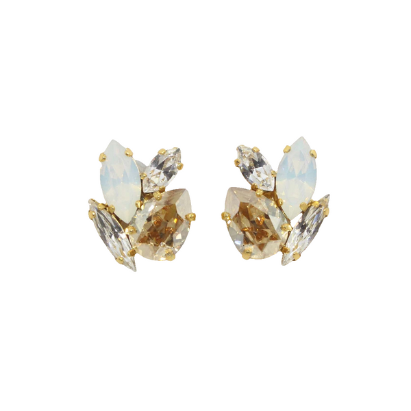 Acacia Gold and White Opal Stud Earrings Yellow Gold Plated