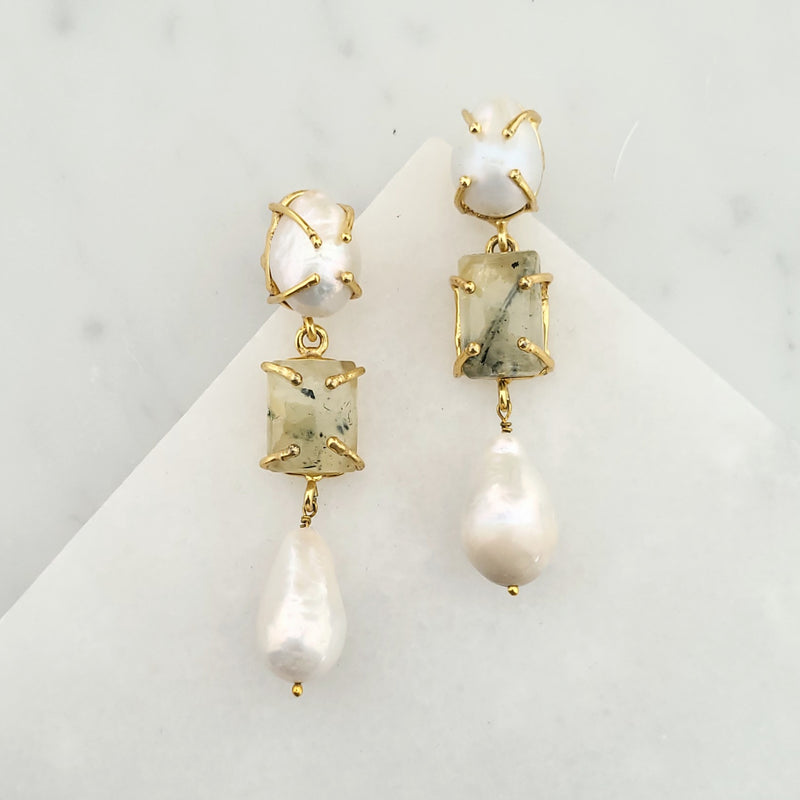 Rutilated Quartz pearl earring