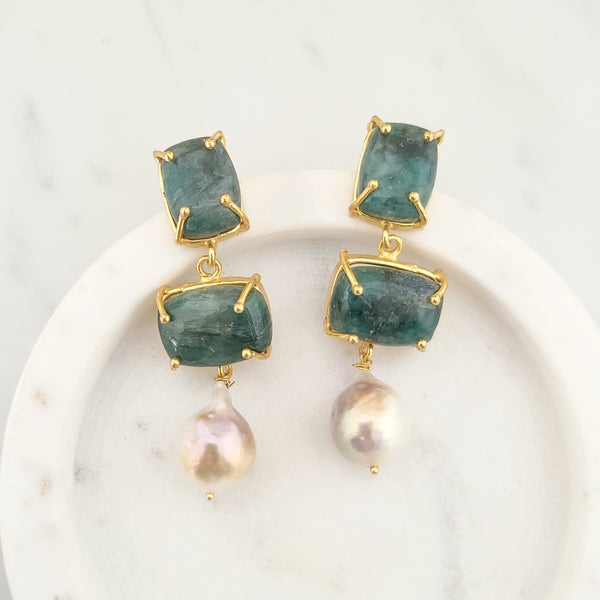 Baroque Pearl Statement Earrings - EMERALD - 18CT Gold Plated