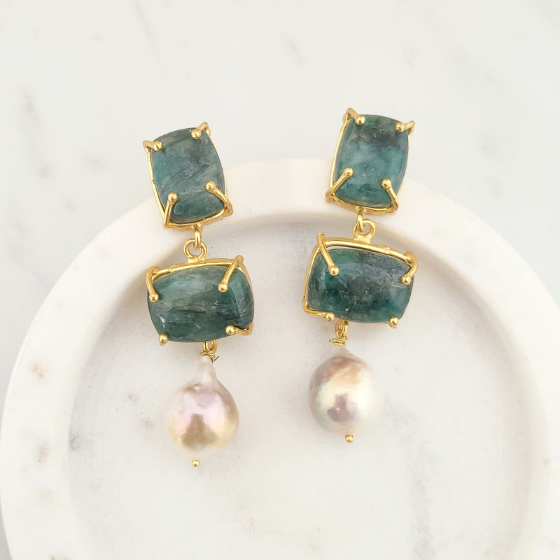 Baroque Pearl Statement Earrings - EMERALD - 18CT Gold Plated