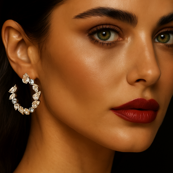 Christelle - Statement Cluster Hoop Earring - Swarovski Crystal, Rhodium Plated