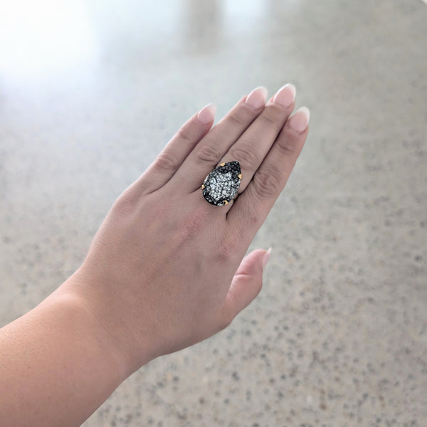Large Pear Ring - Black Pantina