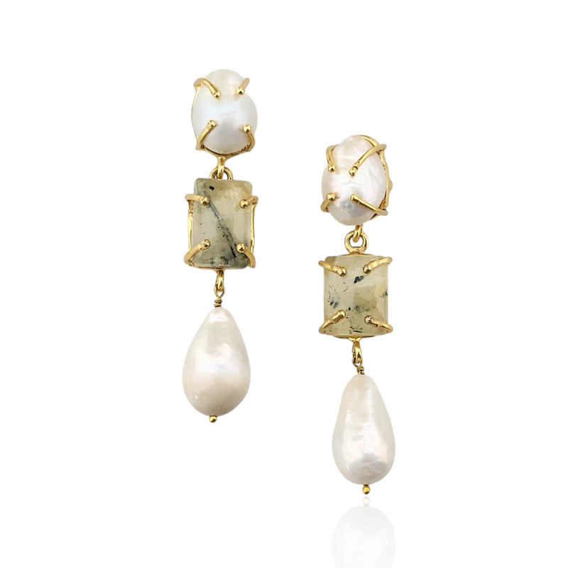 Baroque Pearl Statement Earrings - Baroque & Rutilated Quartz - 18CT Gold Plated