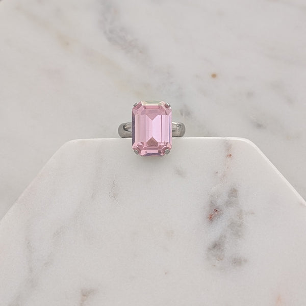 Emerald Cut Ring Large - Rhodium