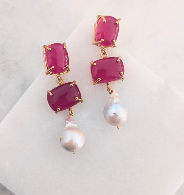 Baroque Pearl Statement Earrings - RUBY - 18CT Gold Plated