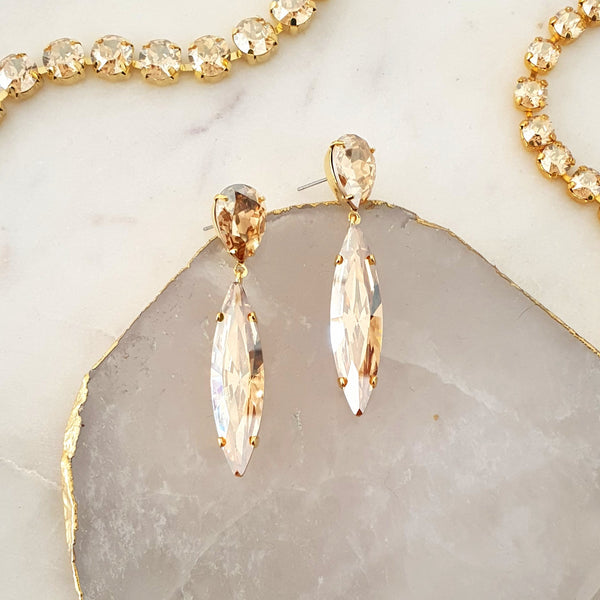 Jolie Sphinx - Swarovski Gold Drop Earrings
