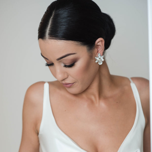 Elina  - Crystal Pearl Swarovski Bridal Statement Earring Studs