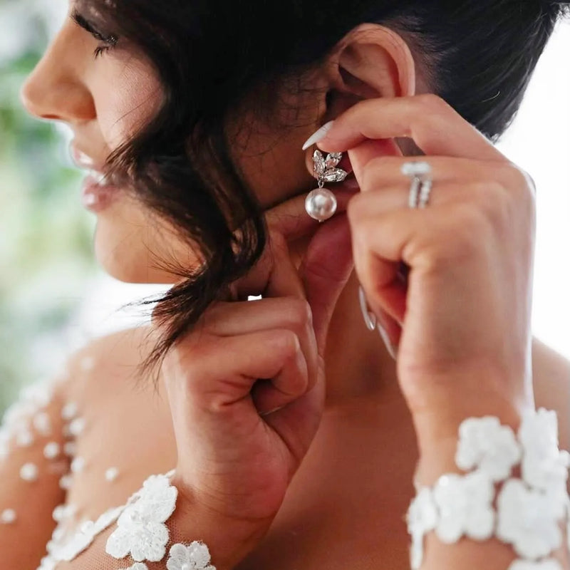 Pearl Drop Earrings - Anastasia Pearl -  Swarovski Crystal, 18CT Gold