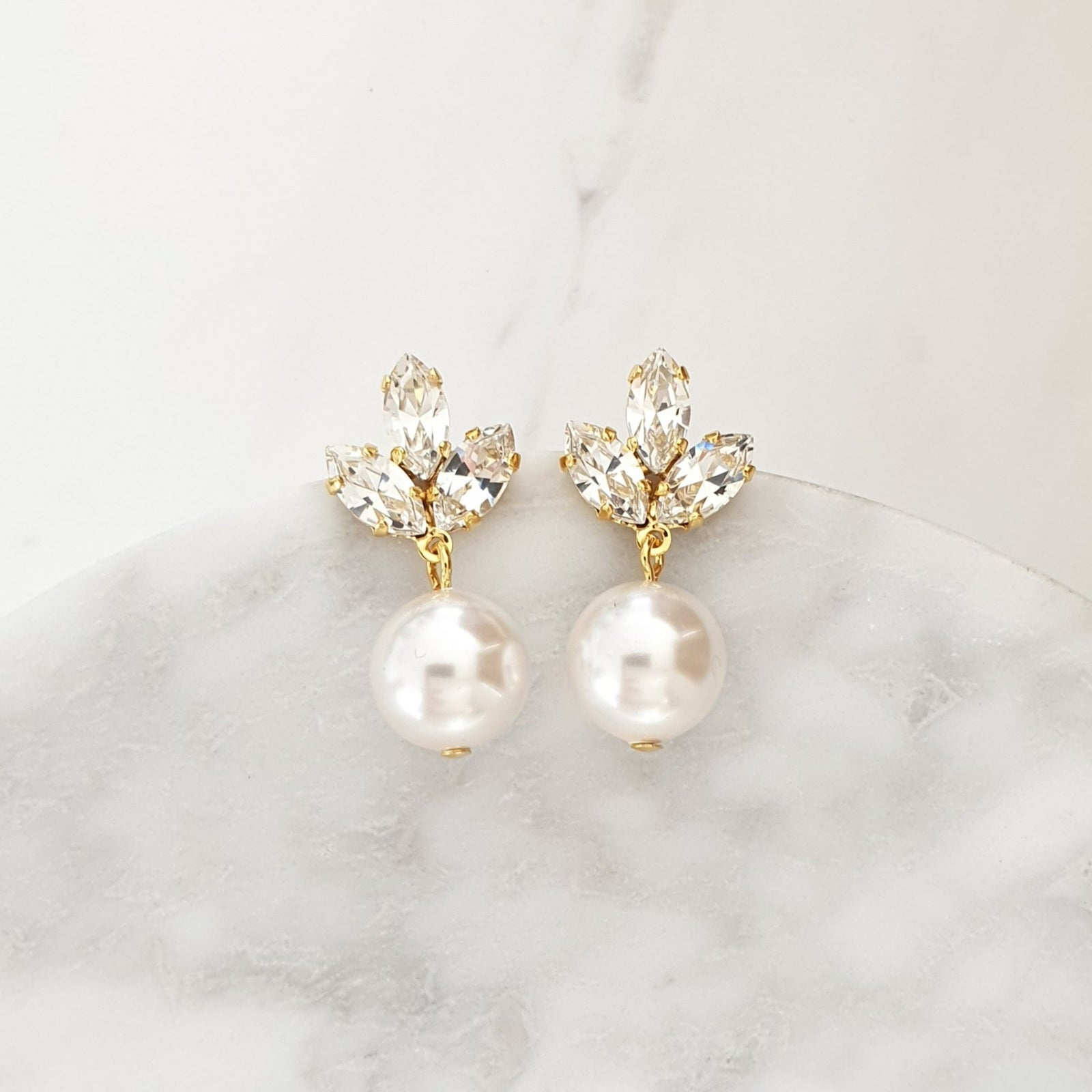 Pearl Drop Earrings Anastasia Pearl Swarovski Crystal Rhodium Pla Ronza George Jewellery