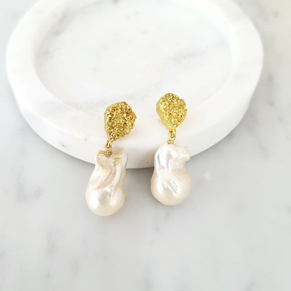 Baroque Pearl Drop Earrings - Aries - 18CT Gold