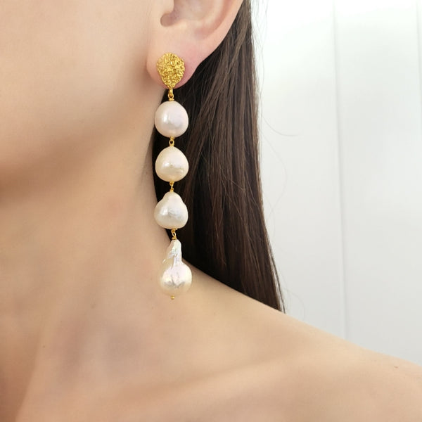 Baroque Pearl Long Earrings - IRIS - 18CT GOLD