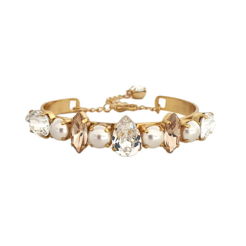 Christie Pearl and Gold Bracelet Cuff - Swarovski Crystal & Pearl
