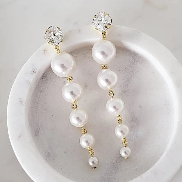 Mel Pearl Statement Drop Earrings - Swarovski Crystal and Pearl