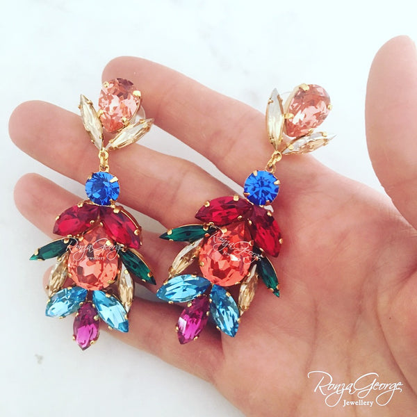 Aurora Statement Earring Drop - Multi Colour on Gold
