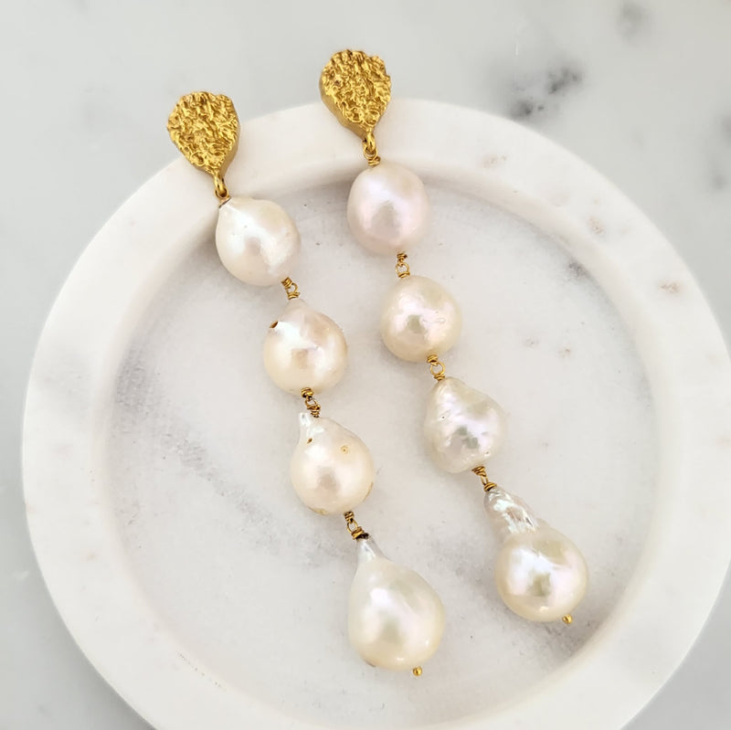 Baroque Pearl Long Earrings - IRIS - 18CT GOLD