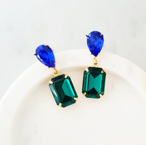 Jacinta - Blue and Emerald Drop Earrings