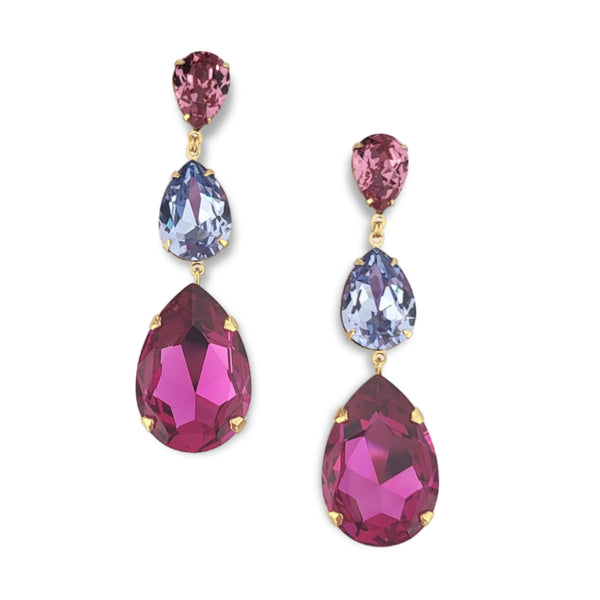 Jolie Pink Long Statement Drop Earrings - Swarovski Crystal