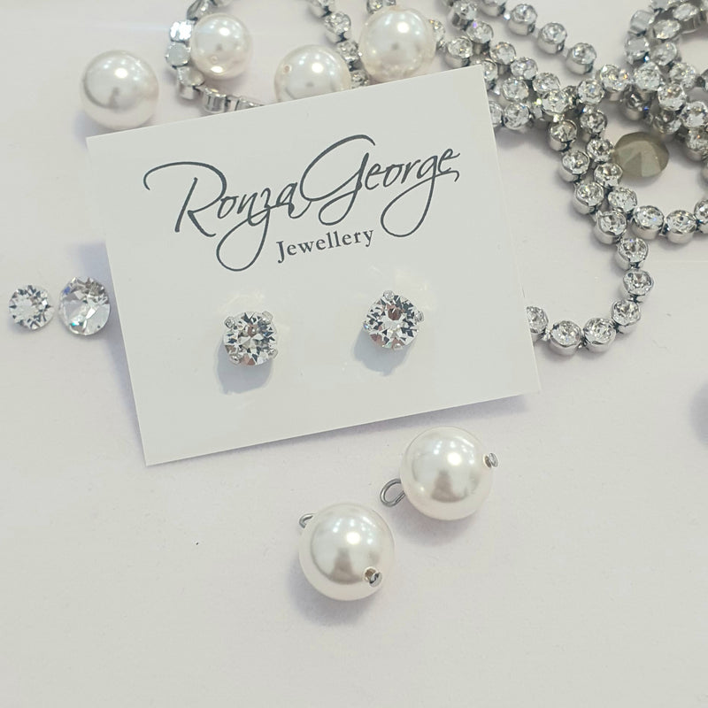 Leah Pearl Detachable Stud Earrings – Swarovski crystal and pearl bridal earrings, handmade in Sydney by Ronza George Jewellery.