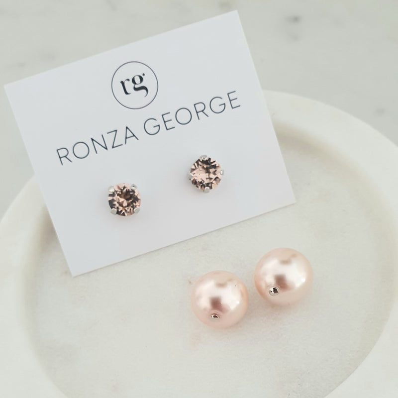 Leah - Pink Pearl Stud Earrings