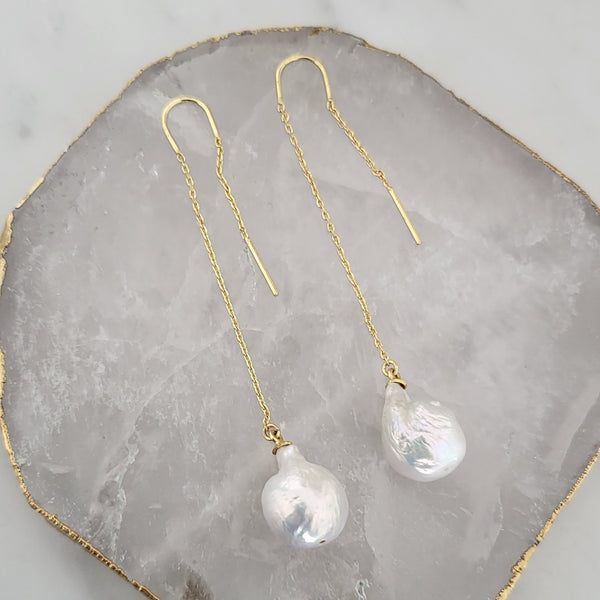 Baroque Pearl Dangle Earrings - Luna - 18CT Gold