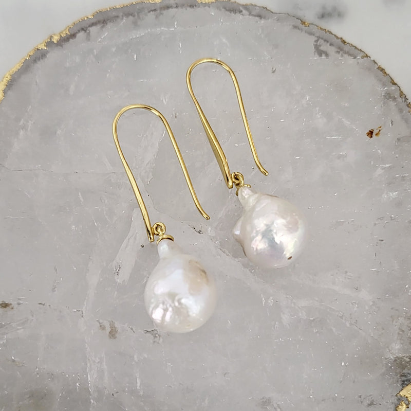 Baroque Pearl Drop Earrings - Lyra - 18CT Gold