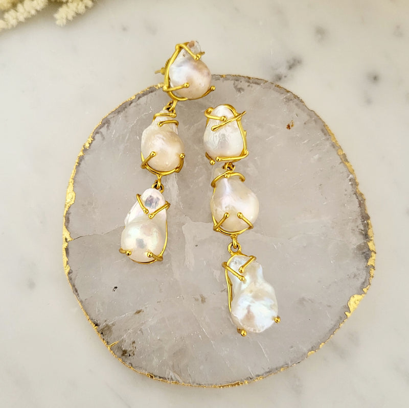 Baroque Pearl Statement Earrings - Ophelia - 18CT Gold