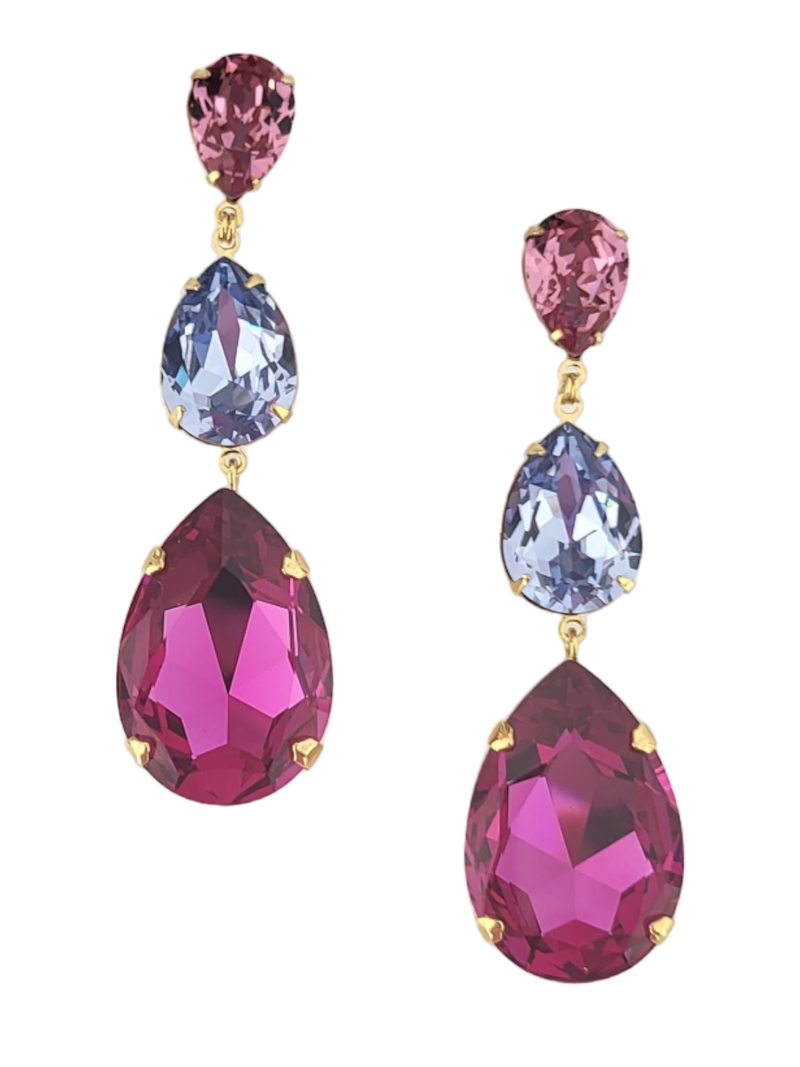 Jolie Pink Long Statement Drop Earrings - Swarovski Crystal