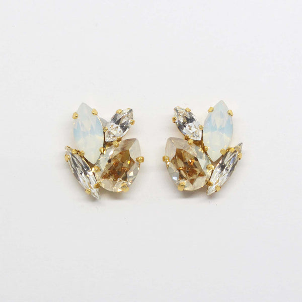 Acacia Gold and White Opal Stud Earrings Yellow Gold Plated