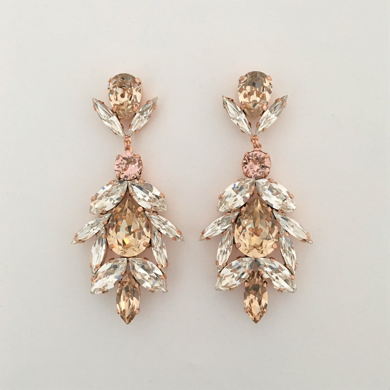 Aurora Statement Earring Drop - Light Silk and Crystal on Gold