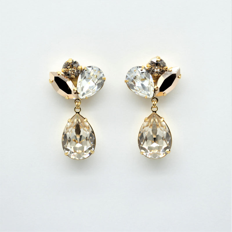Cluster Stud Pear Drops - Light Silk, Rose Gold and Crystal