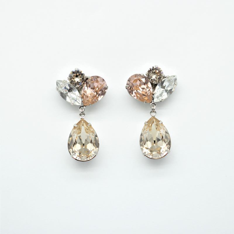 Cluster Stud Pear Drops - Vintage Rose, Light Silk and Crystal