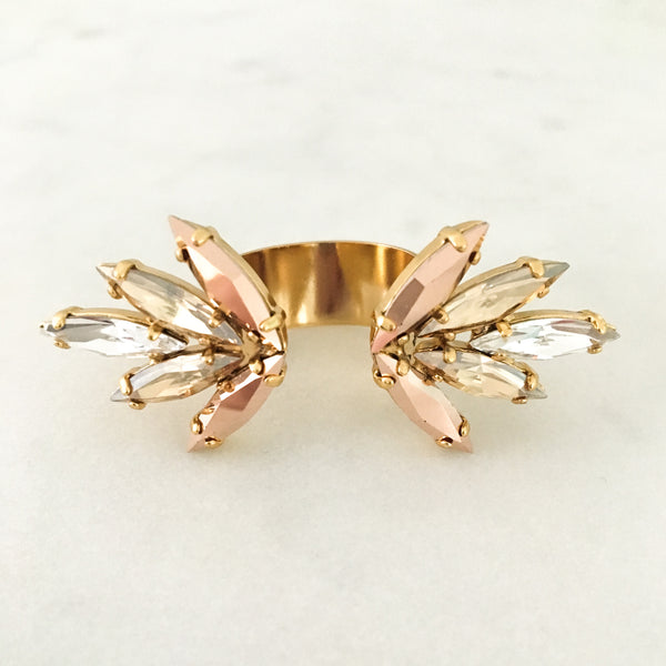 Double Winged Ring - Yellow Gold Plated, Rose Gold, Golden Shadow and Crystal