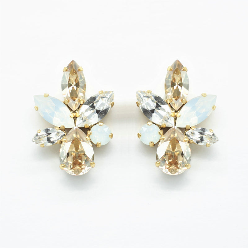 Elina Studs - Golden Shadow, White Opal and Crystal
