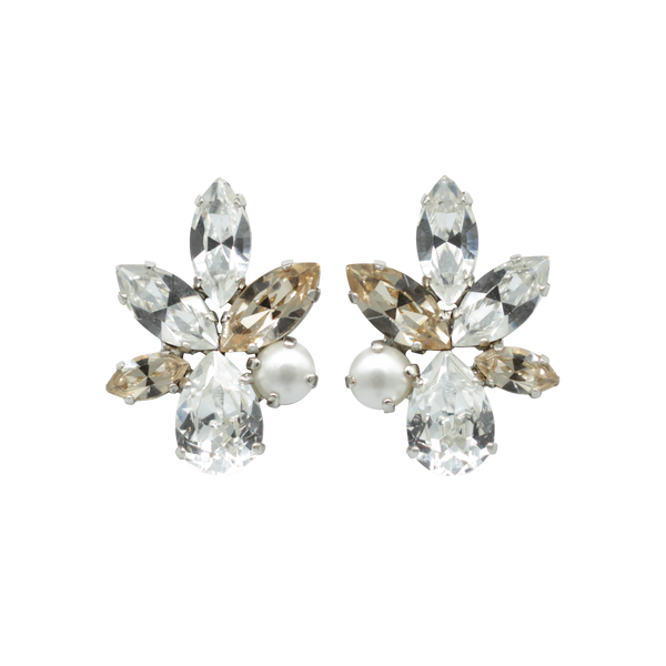 Elina Studs - Light Silk, White Pearl and Crystal