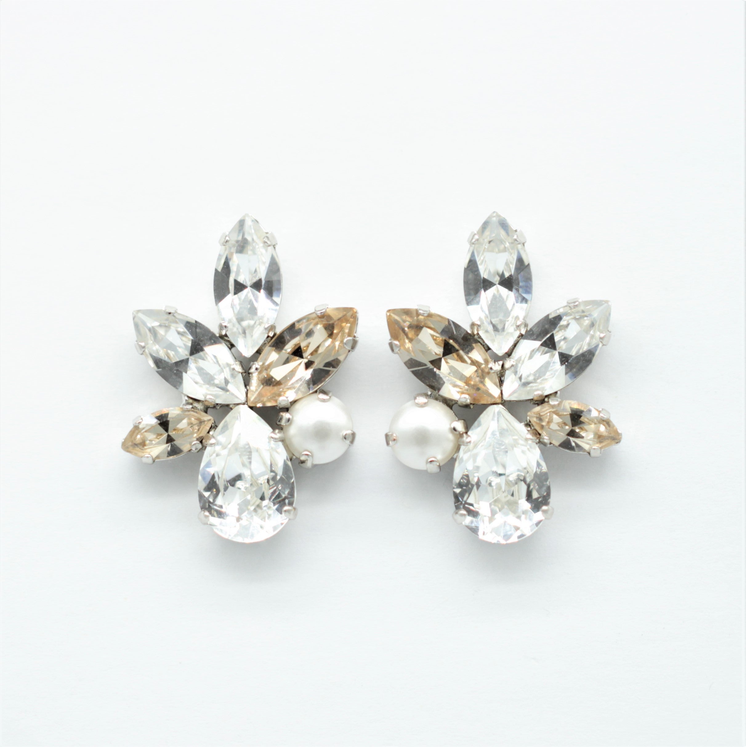 Elina Studs - Light Silk, White Pearl and Crystal – Ronza George Jewellery