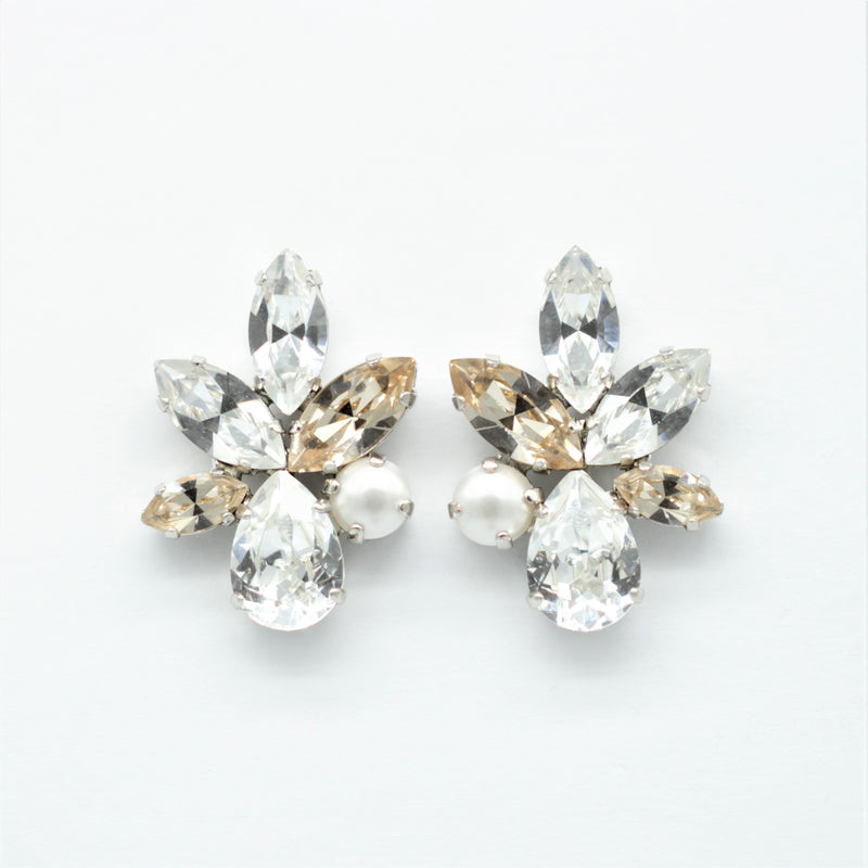 Elina Studs - Light Silk, White Pearl and Crystal