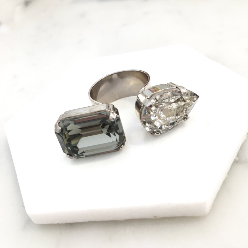 Elly Ring - Silver Patina and Black Diamond