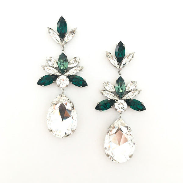 Empress Statement Earrings - Emerald and Crystal Clear