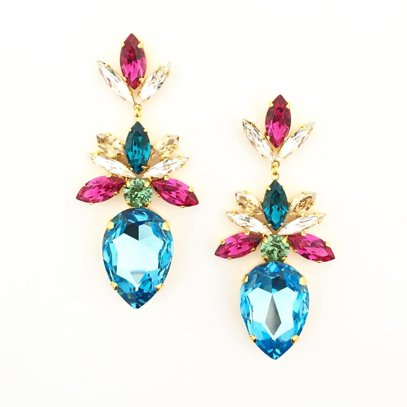 Empress Statement Earrings - Summer Multi Colour Pink and Aqua