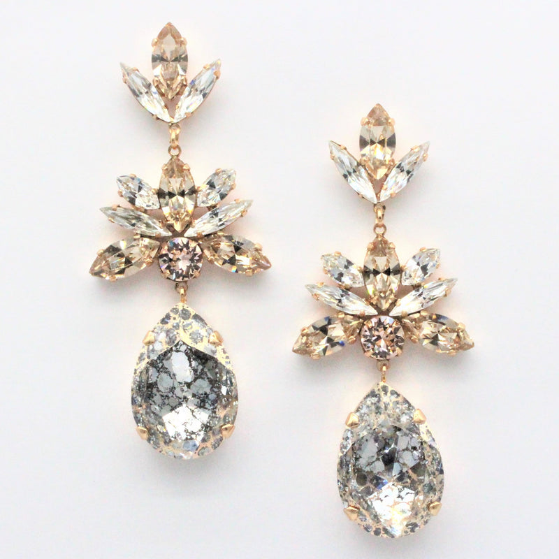Empress Statement Earrings - Light Silk, Silk, Rose Patina and Crystal