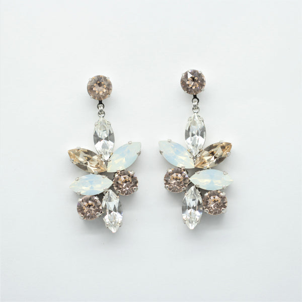 Jen Drop Earrings - Light Silk, Vintage Rose, White Opal and Crystal Clear
